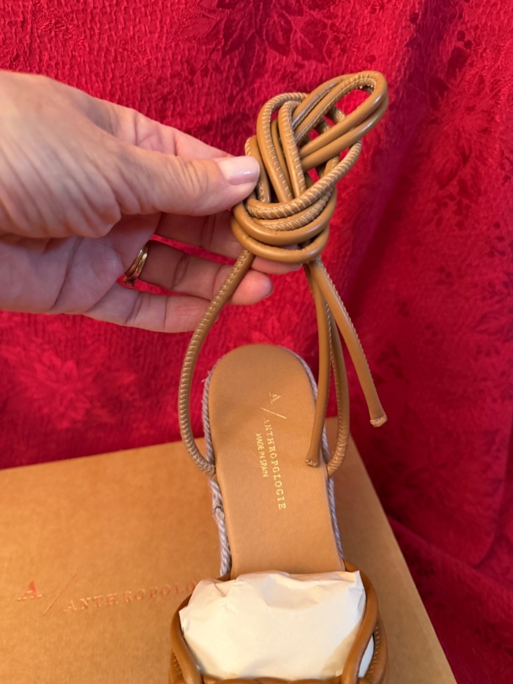 NIB Anthropologie Raffia Platform Heeled Wedge Sandals Brown and Lavender Sz 8 - Picture 8 of 9